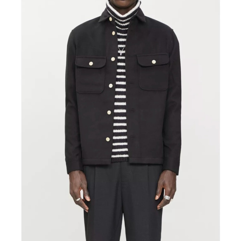 AllSaints Mens Lamoure LS Shirt Jacket Black Button Up Utility Pocket Medium